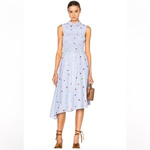 SUNO Smocked Embroidered Shirt Dress